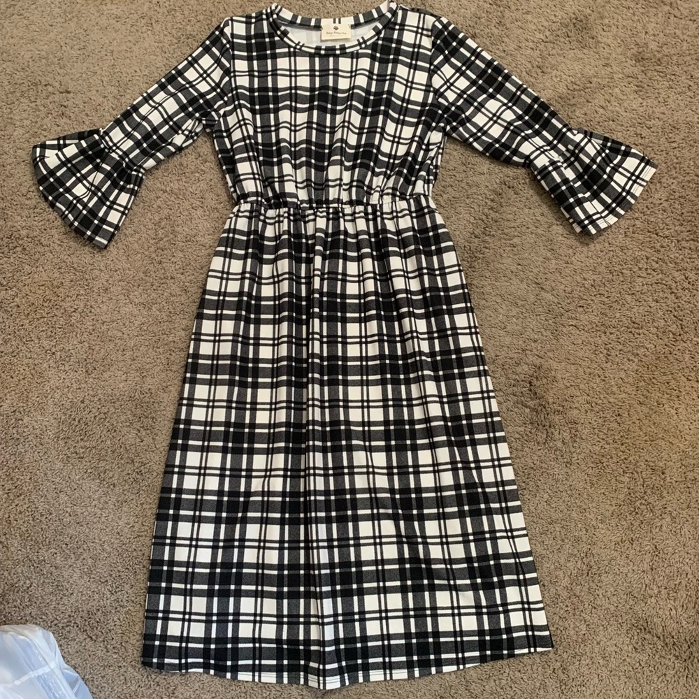 Betsy’s Boutique Shop Black White Plaid Dress Large